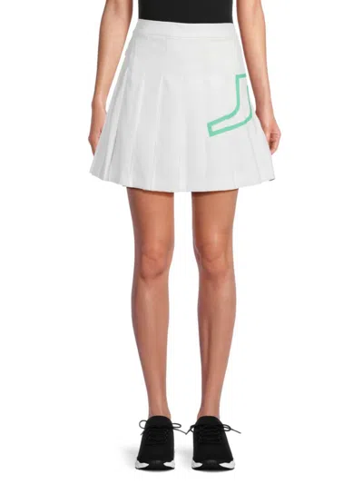 Shop J. Lindeberg Women's Naomi Pleated Logo Mini Skirt In White