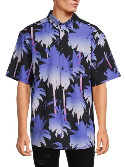 Shop Wesc Men's Short Sleeve Palm Tree Paeadise Button Down Shirt In Black