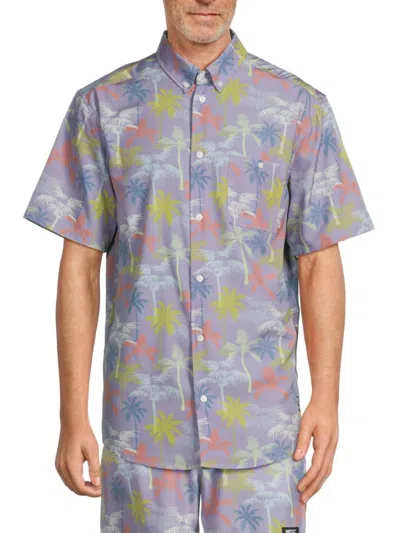 Shop Wesc Men's Short Sleeve Palm Tree Button Down Shirt In Digital Lavender