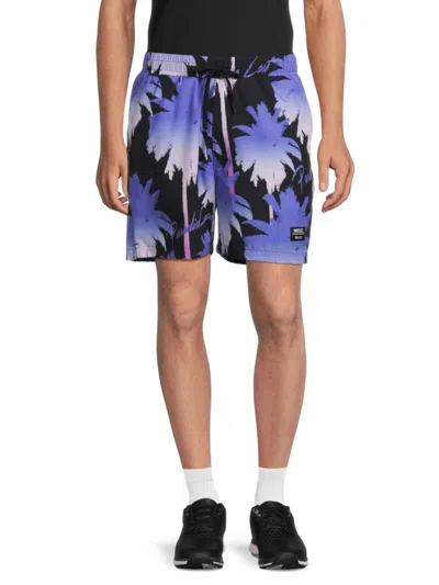Shop Wesc Men's Austin Palm Tree Drawstring Shorts In Black Blue
