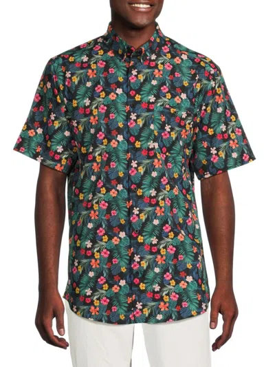 Shop Wesc Men's Short Sleeve Floral Button Down Shirt In Green Multi