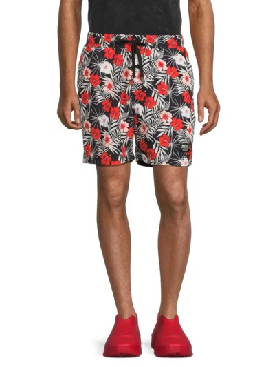 Shop Wesc Men's Austin Floral Drawstring Shorts In Black