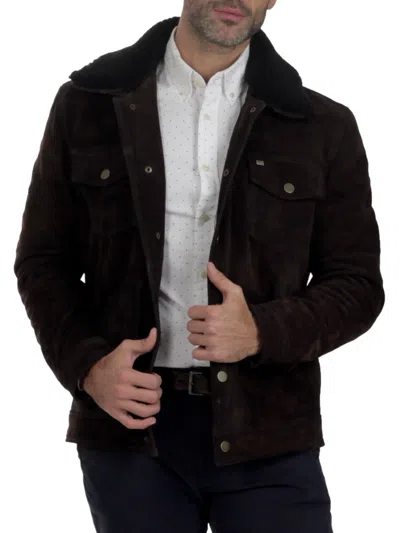 Shop Frye Men's Leather Trucker Jacket In Dark Brown
