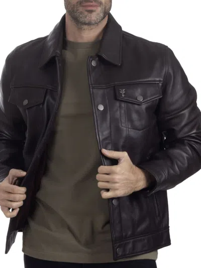 Shop Frye Men's Russell Regular Fit Leather Trucker Jacket In Dark Brown