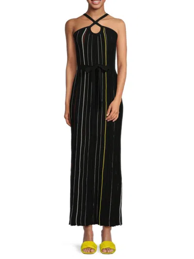 Shop Sonia Rykiel Women's Striped Cutout Maxi Dress In Noir