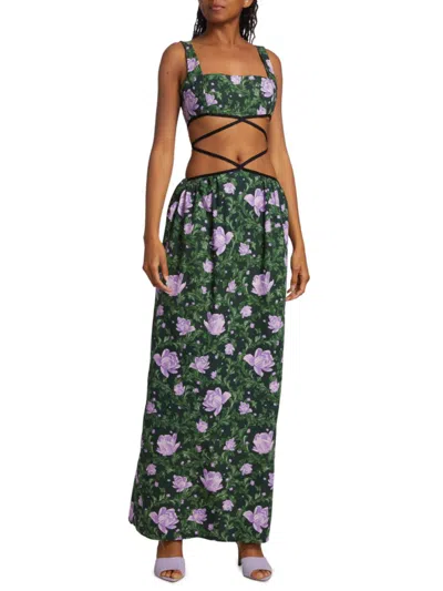 Shop Agua By Agua Bendita Women's Peonia Cut-out Strappy Maxi Dress In Green