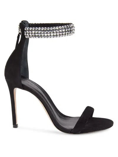 Shop Schutz Women's Dalva Embellished Suede Stiletto Sandals In Black