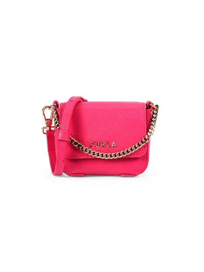 Shop Furla Women's Logo Leather Chain Crossbody Bag In Shock Pink