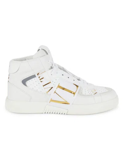 Shop Valentino Men's High Top Logo Leather Court Sneakers In White