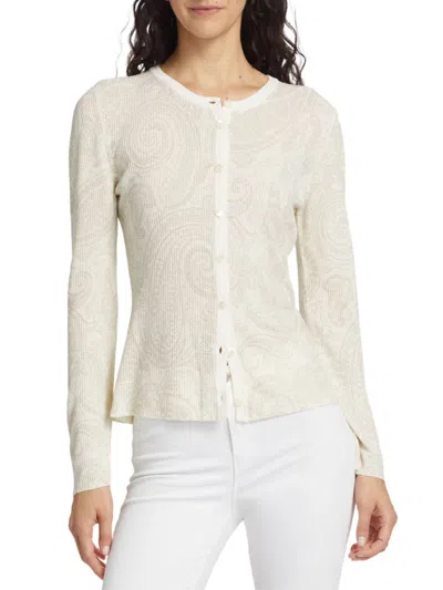 Shop Etro Women's Ribbed Paisley Cardigan In White