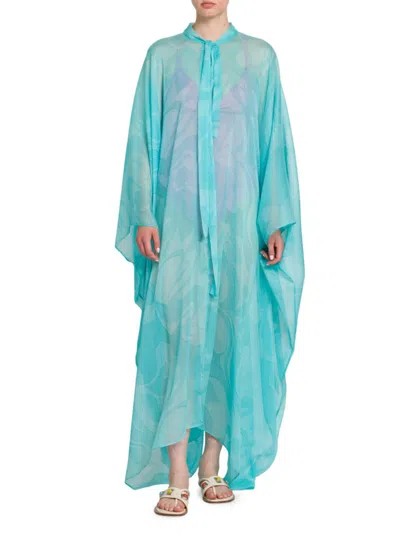 Shop Etro Women's Floral Caftan Maxi Dress In Slate Blue