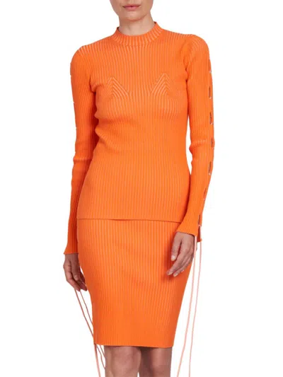 Shop Off-white Women's Vanise Ribbed Lace Up Sweater Top In Orange