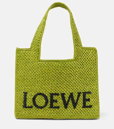 Shop Loewe Paula's Ibiza Font Small Raffia Tote Bag In Green