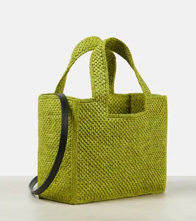 Shop Loewe Paula's Ibiza Font Small Raffia Tote Bag In Green