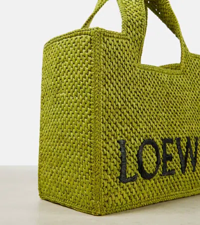 Loewe Paula's Ibiza Font Small Raffia Tote Bag In Green