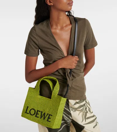 Loewe Paula's Ibiza Font Small Raffia Tote Bag In Green