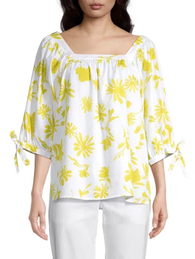 Shop Rosso35 Women's Boxy Floral Blouse In Yellow