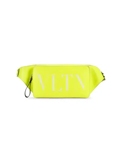 Shop Valentino Men's Logo Leather Belt Bag In Giallo Yellow
