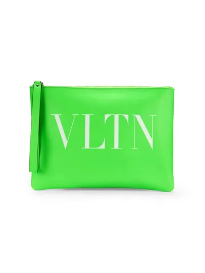 Shop Valentino Men's Logo Leather Pouch In Green
