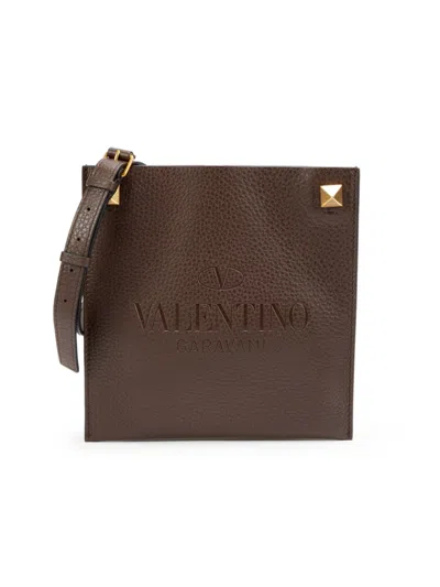 Shop Valentino Men's Leather Crossbody Bag In Brown