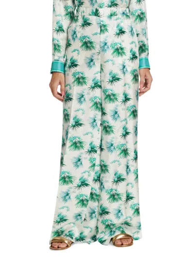 Shop Max Mara Women's Umile Printed Silk Pajama Pants In Turquoise
