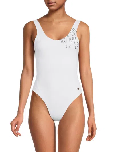 Shop Roberto Cavalli Women's Logo One-piece Swimsuit In White
