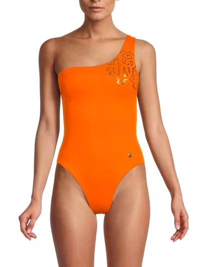 Shop Roberto Cavalli Women's One Shoulder One Piece Swimsuit In Orange