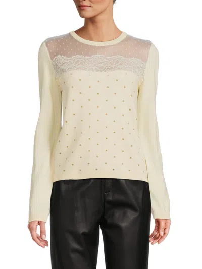 Shop Red Valentino Women's Swiss Dot Lace Wool Sweater In Gold