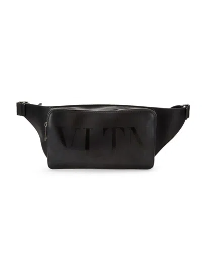 Shop Valentino Men's Logo Leather Belt Bag In Nero