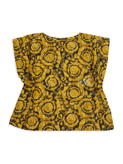 Shop Versace Girl's Baroque Silk Blend Coverup Caftan In Gold Black