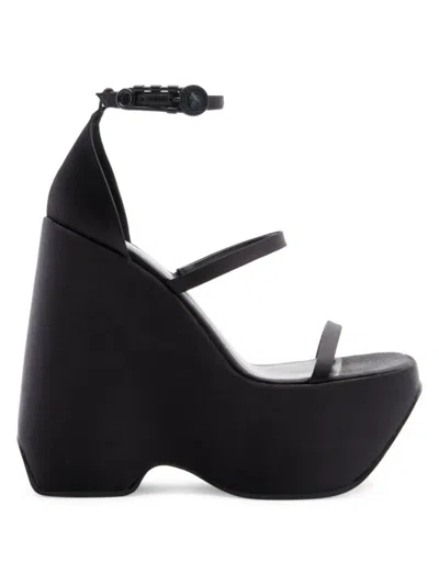 Shop Versace Women's 3 Strap Satin Platform Wedge Sandals In Black