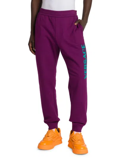 Shop Versace Men's Logo Fleece Sweatpants In Purple