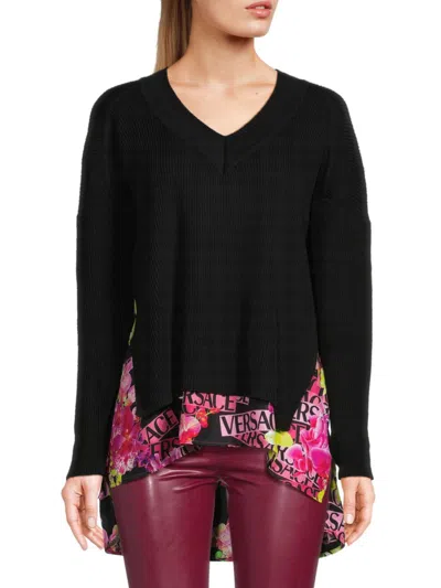 Shop Versace Women's Wool & Silk High Low Sweater In Black
