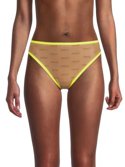 Shop Versace Women's Logo Bikini Bottom In Nude Acid Yellow