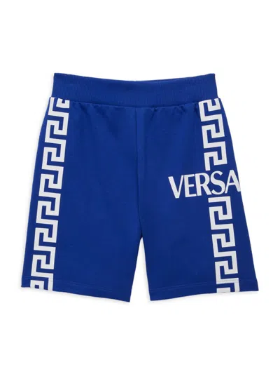 Shop Versace Little Boy's & Boy's Greca Fleece Shorts In Blue
