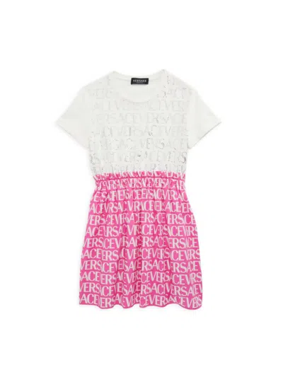 Shop Versace Little Girl's & Girl's Monogram Studded Dress In White Pink