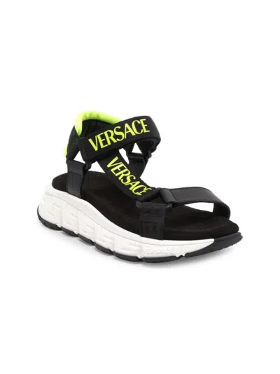 Shop Versace Little Boy's & Boy's Trigreca Leather Sandals In Black Yellow