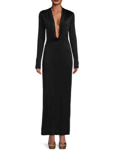 Shop Versace Women's Plunging Neckline Maxi Dress In Black