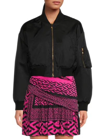 Shop Versace Women's Graphic Cropped Jacket In Black