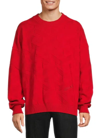 Shop Versace Men's Macro Greca Woven Wool Sweater In Red