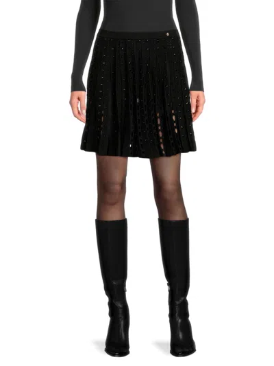 Shop Versace Women's Embroidered Mini Skirt In Nero