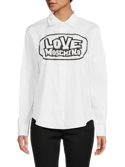 Shop Love Moschino Women's Logo Graphic Shirt In Optical White