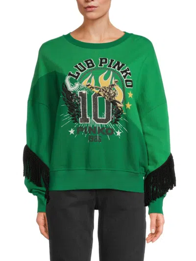 Shop Pinko Women's Club  Graphic Crewneck Sweatshirt In Green
