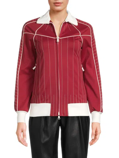Shop Valentino Women's Embroidery Striped Zip Front Jacket In Rosso