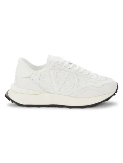Shop Valentino Men's Rockstud Mesh Running Sneakers In Bianco