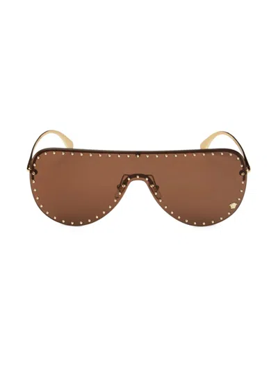 Shop Versace Women's 65mm Studded Shield Sunglasses In Pale Gold