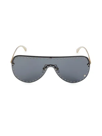 Shop Versace Women's 63mm Studded Aviator Shield Sunglasses In Polar Grey