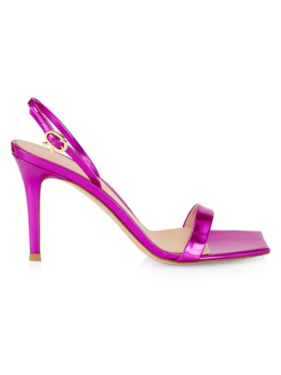Shop Gianvito Rossi Women's Ribbon Patent Leather Stiletto Sandals In Pink