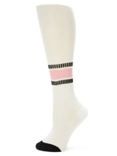 Shop Valentino Women's Striped Ribbed Stockings In White Black