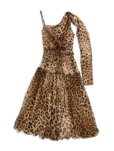 Shop Dolce & Gabbana Women's Leopard Print Midi Dress In Brown